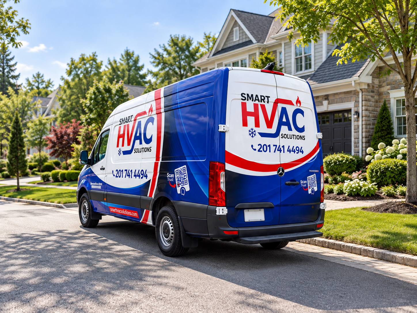 Smart HVAC Solutions service van parked at a North Jersey home